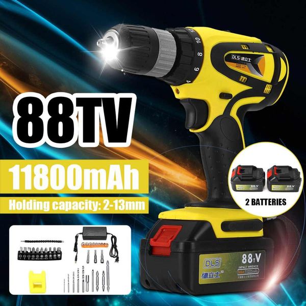

electric screwdriver cordless drill 2 speed 2-13mm 2x li-ion batteries rechargeable w/ drill bits accessories hand power tools