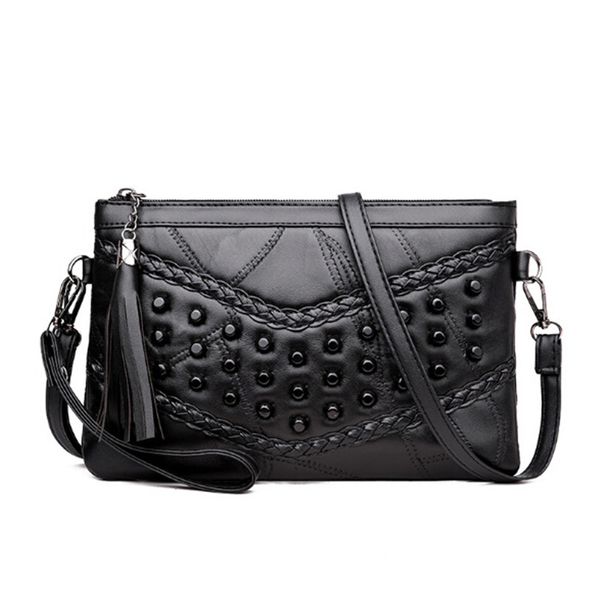 

lkeep pu leather women shoulder bags rivet tassel punk woman soft bag handbags female messenger bag