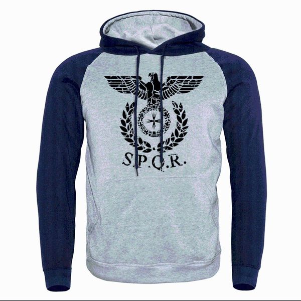 

hoodies male printed spqr roman gladiator imperial golden eagle sweatshirts men 2019 autumn winter hooded mens hoodie streetwear, Black