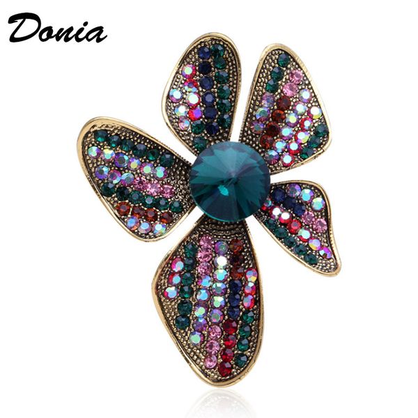 

donia jewelry fashion high-end retro brooch ancient gold glass flower brooch ladies coat scarf pin accessories, Gray