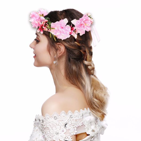 

m mism boho ribbon flower crown wedding wreath festival headband peony headwear fabric beach wianek kwiatowy bride garland women