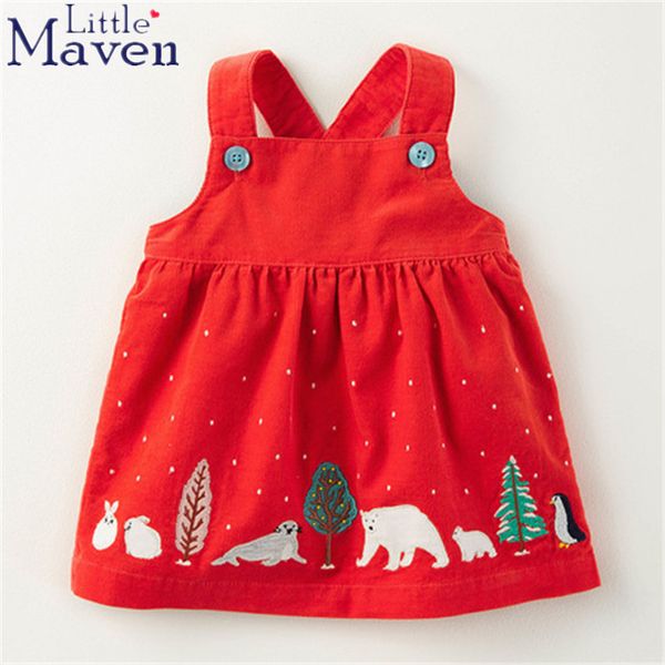

little maven children brand 2019 autumn spring baby girls corduroy polar bear beaver penguin x'mas red girls vest dress dresses t200104, Red;yellow
