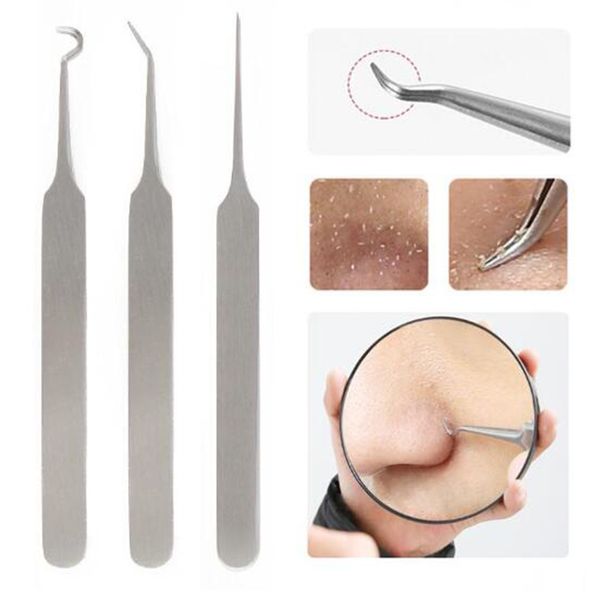 

1pcs new straight bend curved blackhead acne needle clip tweezer face tools pimple pore comedone remover kit face cleaner kits dhl free