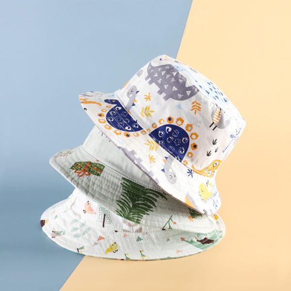 

double-sided baby hat cartoon print summer baby girl boy beach sun hats cotton kids toddler bucket cap accessories, Yellow