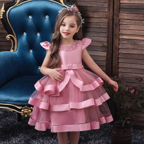 

embroidery one-shoulder dress for children princess formal dresses flower kids wedding evening prom gown girls christmas party t200624, Red;yellow