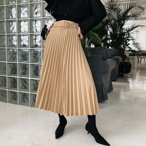 Новый дизайн женский с поясными створками A-Line Плиссированная макси длинная юбка плюс размер XS S M L Solid Color Юбка