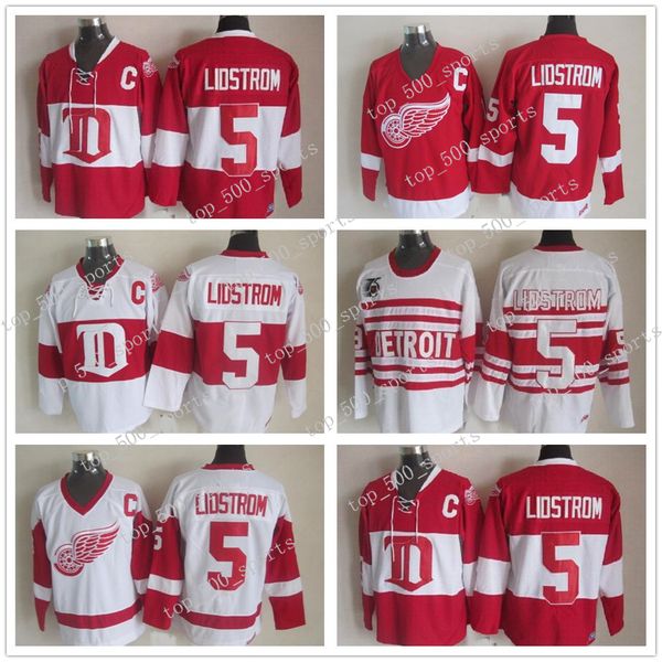 

nicklas lidstrom detroit red wings 1992 ccm vintage 75th hockey jersey 5 nicklas lidstrom jerseys winter classic stitched c patch, Black;red