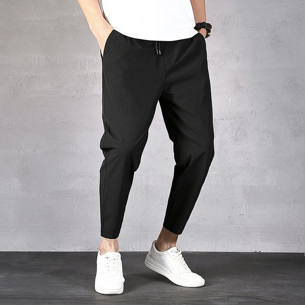 

new 9-point pants men's korean trend pants summer slim sports large pure cotton men's breathable loose casual, Black