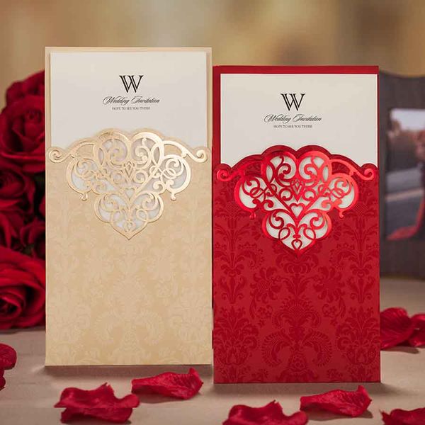 

1pcs wishmade laser cut wedding invitations set with stamping red gold blank cards for baby shower birthday party favors