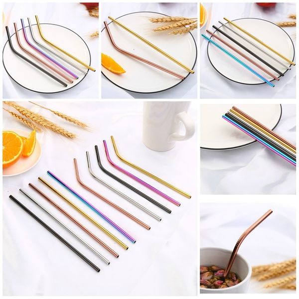

20 styles 304 stainless steel straws reusable beverage coffee milk tea straws curved rainbow colored metal straws t3i5691