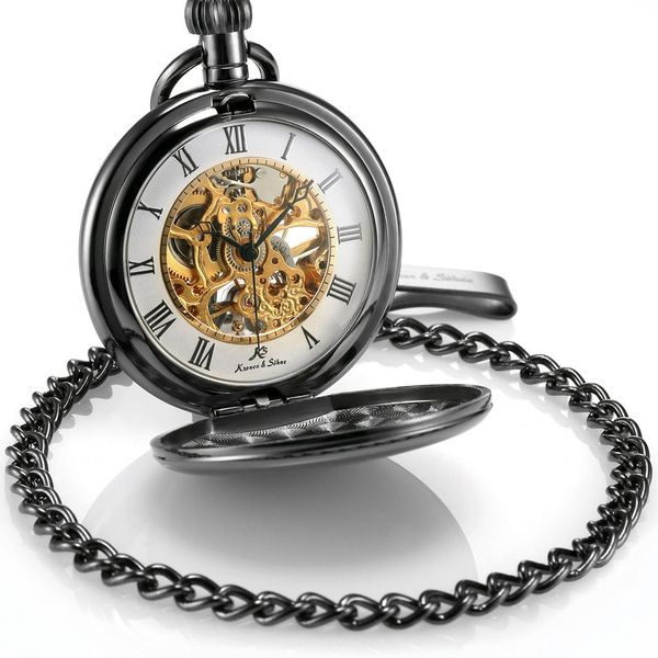 

creative hollow mechanical pocket watch alloy chain fashion rome numbers pocket watch for women men sale, Slivery;golden