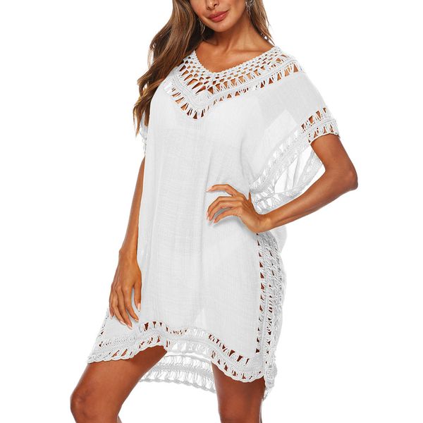 

women bikini swimsuit cover summer boho v-neck kaftan tunic hollow loose beach dress dx88, Blue;gray