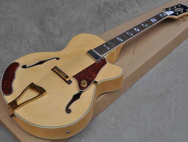 

natural semi-hollow thick electric guitar with red pickguard