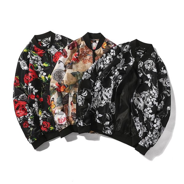 

2020 spring floral pattern printed jacket baseball uniform mens flower jackets men designer sweater casual clothing, Black;brown
