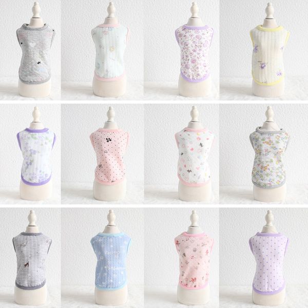 

wholesale cub dog clothes cotton soft puppy cats vest print flower newborn small dogs /cats vests chihuahua pet clothing xxs/xs