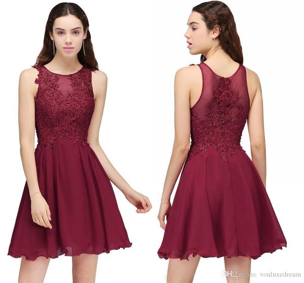 

burgundy lace бисером линия шифоновая короткие платья homecoming платья партии для молодых девушек jewel шеи выпускной мантий, Black