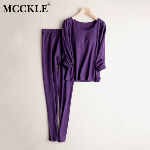 

mcckle women cotton winter pajama 2 pieces set 2018 female autumn sleepwears lady casual solid chest pad shirt trouser homewears, Blue;gray