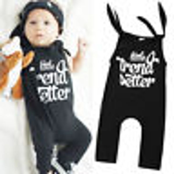 

2018 boutique newborn kids baby boys baby girls clothes sleeveless cotton letter black romper jumpsuit outfit clothes 0-24m