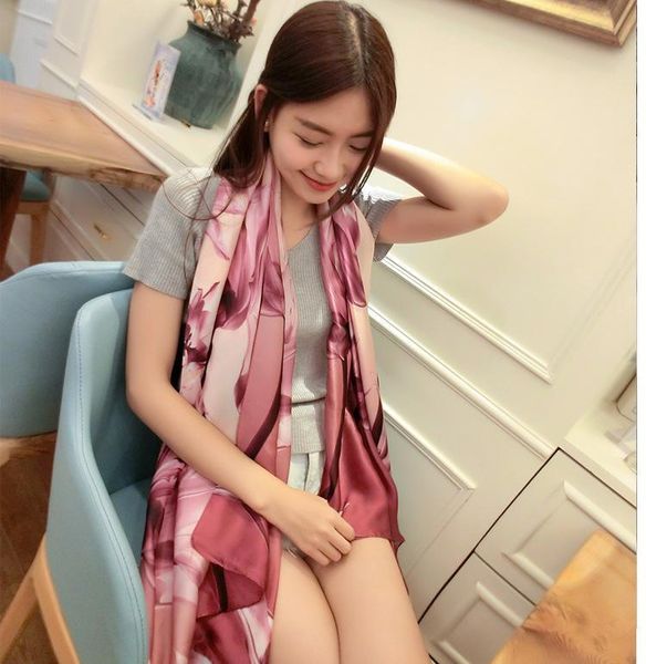 

2019 europe and the united states women's fashion silk scarf shawl gradient purple scarf shawl double-sided joker ing, Blue;gray