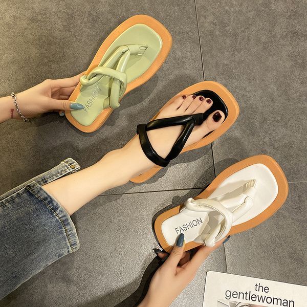 

cinessd pu women's summer flip flops fashion solid sandals women 2020 new platform slippers home comfortable shoes woman flat 39, Black