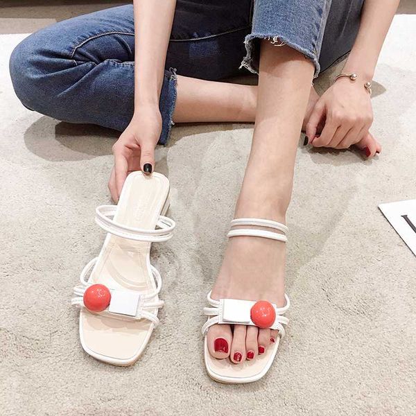 

shoes woman 2020 square heel woman's slippers med luxury slides block new designer soft concise fashion pu rubber hoof heels, Black