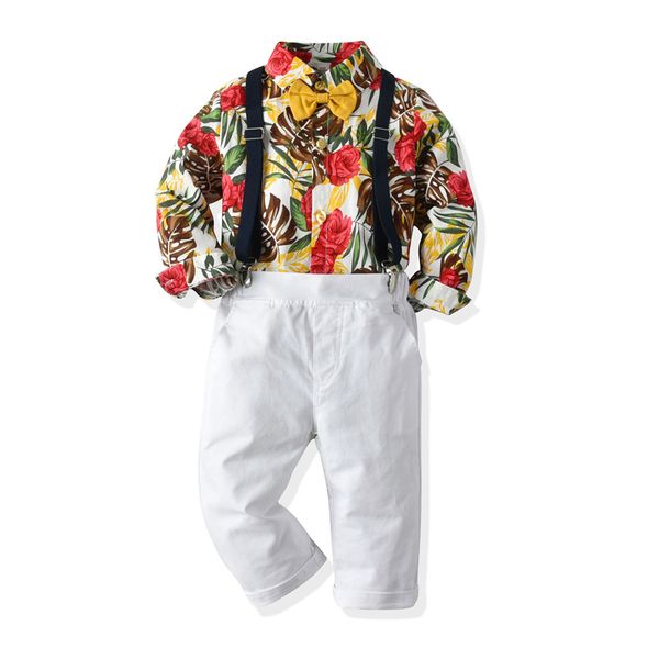 

children's clothing baby cardigan long-sleeved shirt + casual pants + suspenders gentleman clothes boy new year birthday clothing 2 set, White