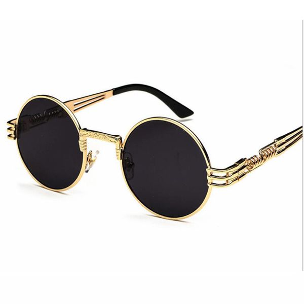 

mirror sunglasses vintage retro gothic steampunk gold and black sun glasses vintage round circle men uv gafas de sol, White;black