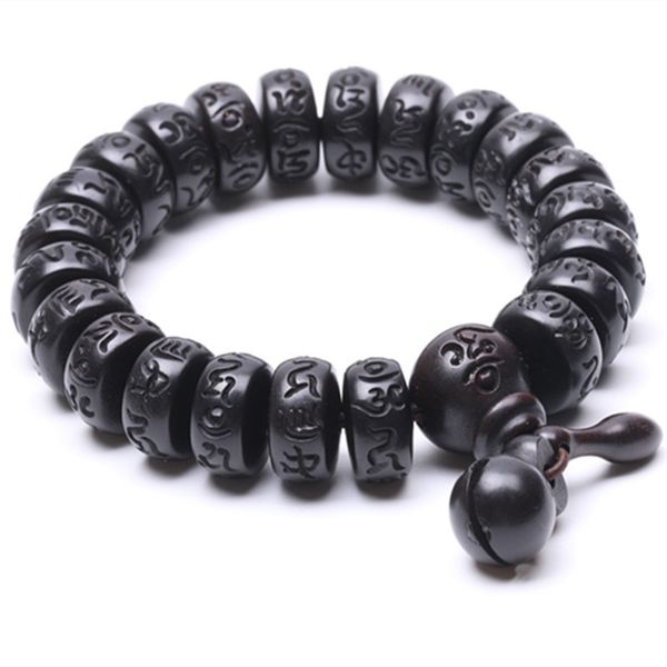 Sennier Natural De Madeira De Pêssego Buddha Beads Pulseira Mão Esculpida Budista Tibetano Masculino Pulseira de Meditação Dos Homens de Pulso De Madeira Pulseira J190719