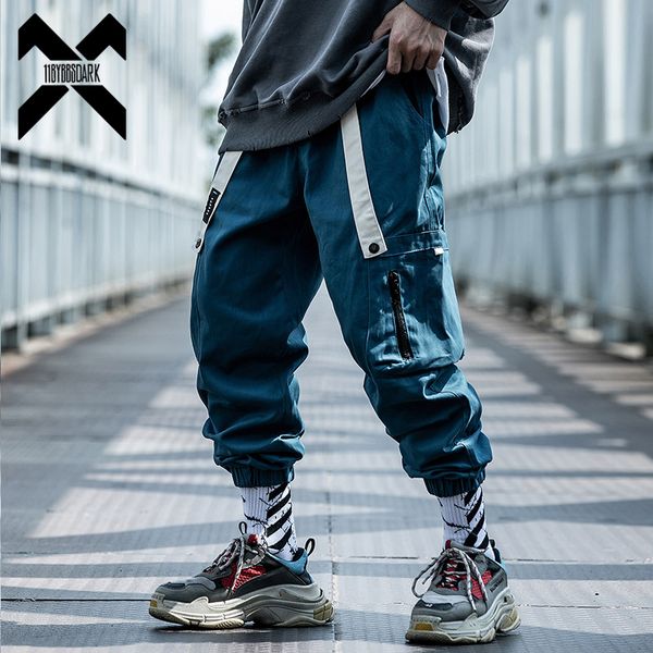 

11 bybb темные хип-хоп брюки-карго мужчины черный гарем бегуны брюки эластичный пояс рок уличная трек брюки мужской wx012, Black