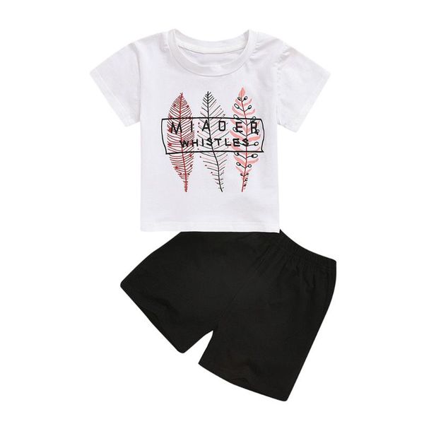

2 pcs summer kids outfits 2020 girls boys fashion letter printed t-shirt shorts casual outfits set children beach suits, White