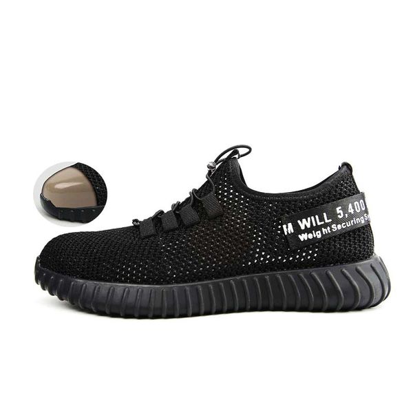 

breathable safety shoes men's lightweight summer anti-smashing piercing work sandals single mesh sneakers 35-45, Black