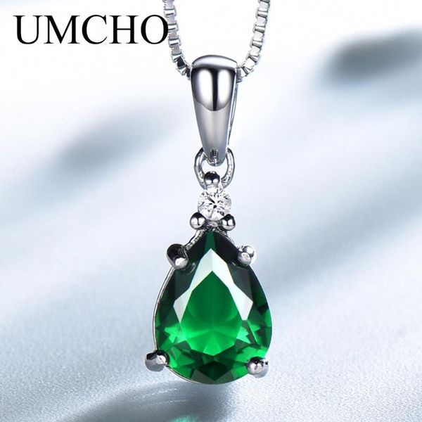 

umcho fashion 925 sterling silver pendant necklace for women waterdrop emerald zircon chain anniversary necklace with chain