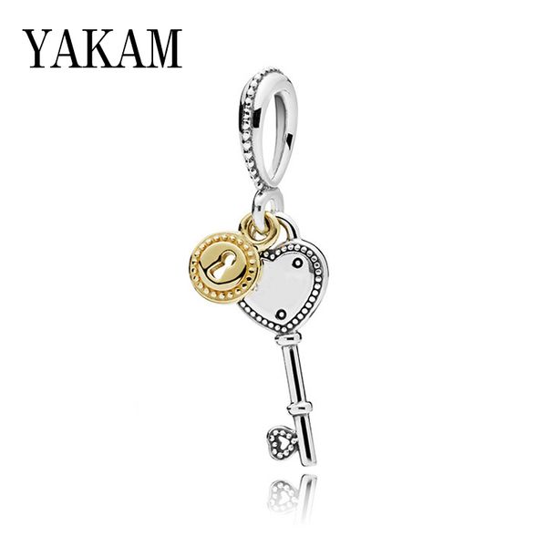 

gold lock silver heart key charms pendant fit original pandora bracelet good lucky beads jewelry for women pulseiras accessories