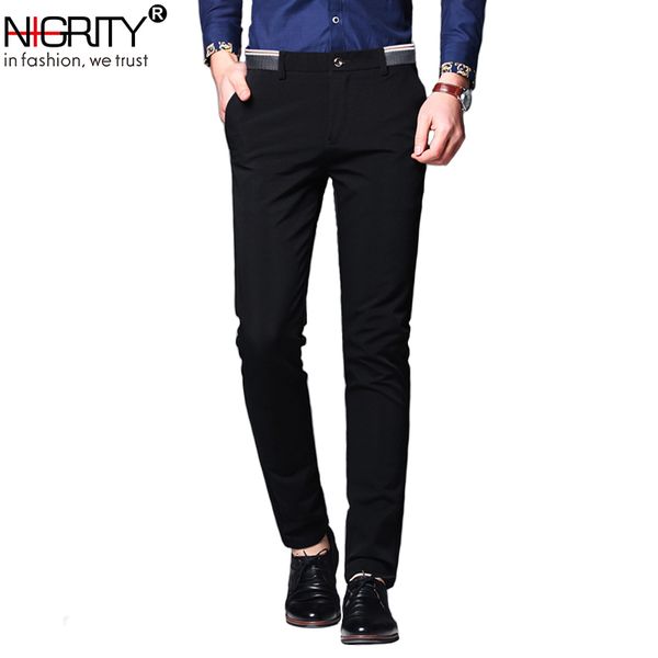 Calça casual masculina calça de negócios clássico vestido calça reta comprimento total moda calça azul e preto tamanho 2838 v191026