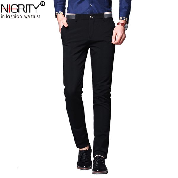 

nigrity mens casual pant male business trousers classic dress pant straight full length fashion pant blue and black size 28-38 v191026