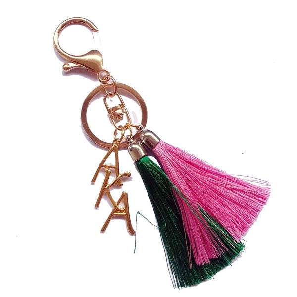 

sorority greek keychain fashion braided aka tassel keychain auto keyring, Silver