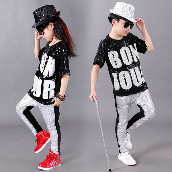 

fashion boy girl hip hop dance wear mordern jazz hip-hop & harem pants child hip hop dance costumes, Black;red