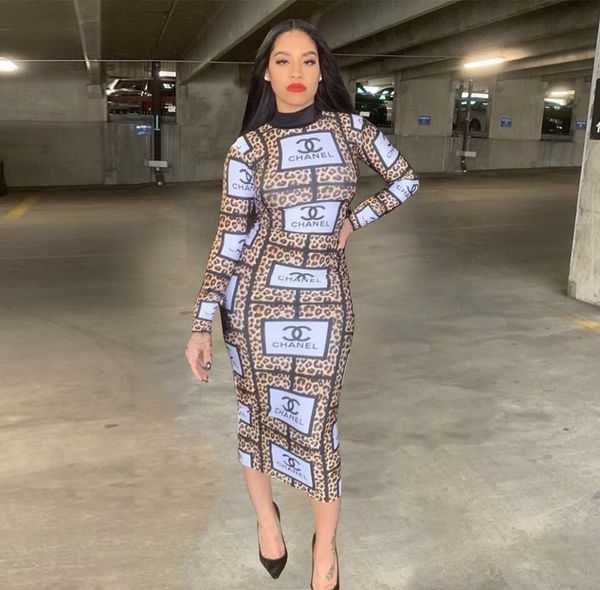 

Letter leopard print pencil dre women high collar long leeve bodycon party dre e autumn lady elegant lim ca ual dre e, Black;gray