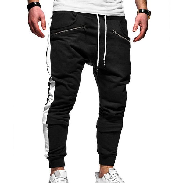 

hip hop zipper шаровары jogger мужчины sweatpants casual мужчины карандаш брюки фитнес центр спортивная trackpants спорт hombre для брюк, Black