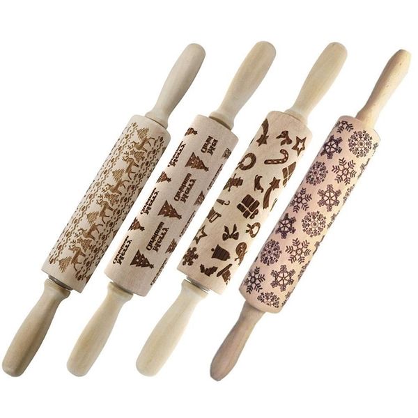 

christmas wooden 3d rolling pins embossed, embossing rolling pin with engraved christmas themed symbols for baking embossed cook other bakew