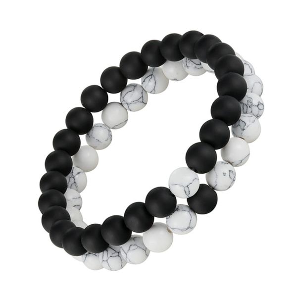 Pulseira Distância Branco Preto Yin Yang Grânulos Strand Bracelete Para Mulheres Homens Casais Dia dos Namorados Jóias Presentes