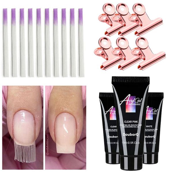 

3pcs 15ml poly gel 10pcs nail fiber glass 6 pc clip kit nails extension uv lamp varnish nail art quick building gel polish