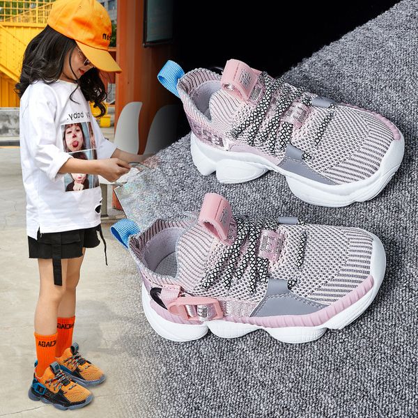 

girls' shoes children sports shoes boys soft bottom running breathable mesh fashion breathable wear-resistant kid, Black;red