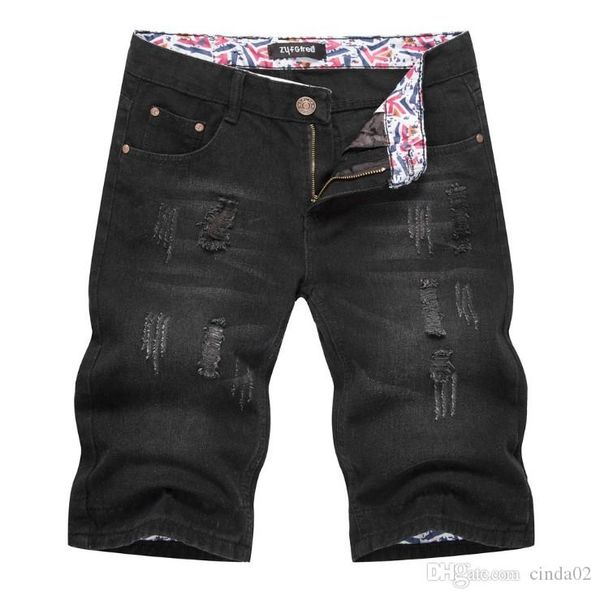 

denim shorts men's black knee length pants loose hole jeans pants black jeans men short new, Blue