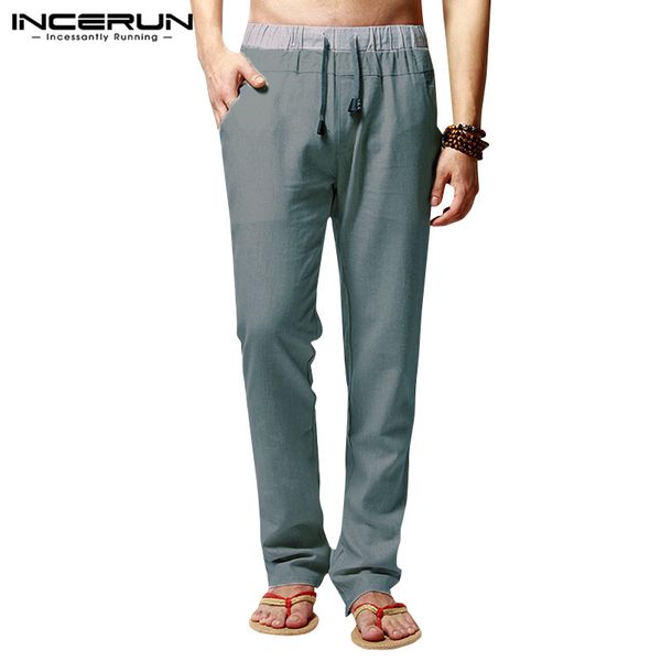 

incerun 2019 men solid cotton casual pants autumn fashion drawstring trouser mens baggy street comfort stretch elastic sweatpant, Black