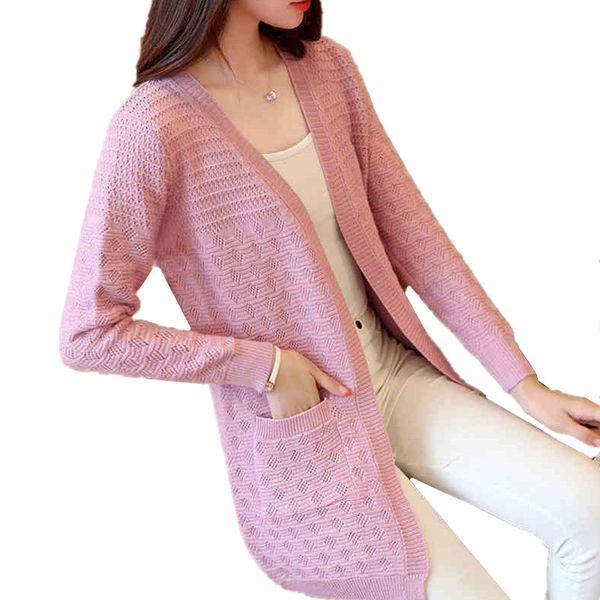 

women's coat 2018 fashion women spring autumn knitted v-neck long cardigan female sweater jacket solid knitted camisola c188, White