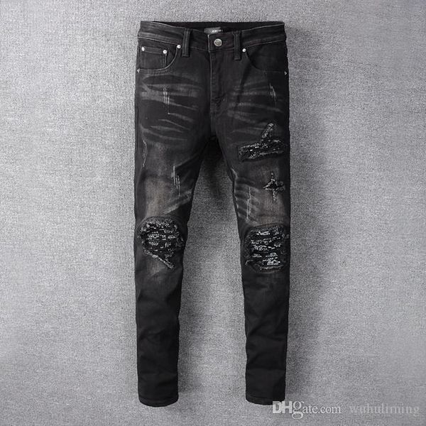 

fashion new mens designer biker jeans for mensolid fashion skinny jogging pants man trousers brand hip hop biker denim men pants, Blue