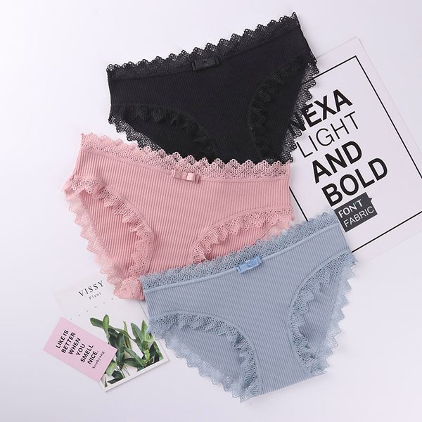 

lace panties women's cotton underwear seamless cute bow girls soft comfort lingerie fashion female lady underpants briefs, Black;pink