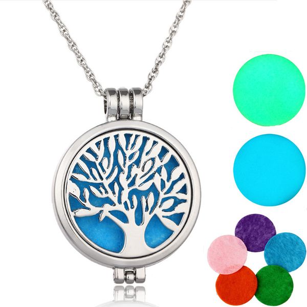 

erluer life tree locket necklace for women luminous light in the dark opan necklaces & pendants wholesale jewelry, Silver