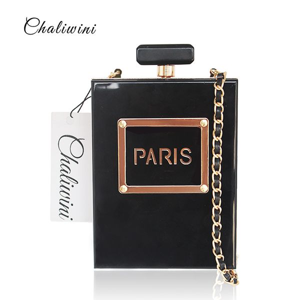 

chaliwini женщины моды клатчи кошелек perfume bottle crossbody мешки плеча laides черный акриловые коробки сцепления мешок вечера